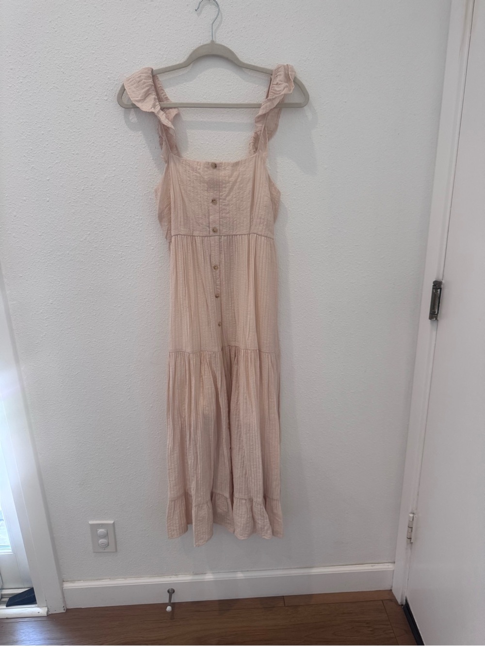 Ruffled Strap Button-Front Maxi Dress in Ivory